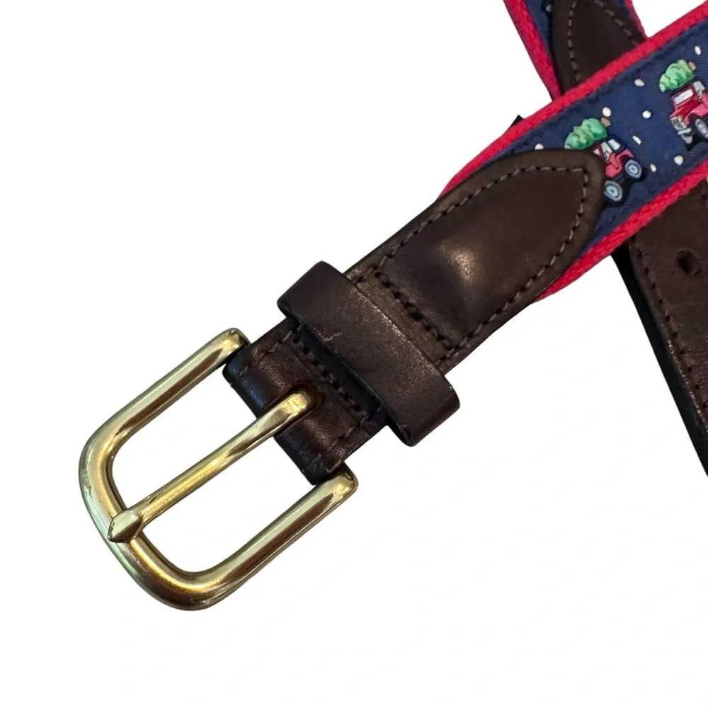 Vineyard Vines Boys Jeep Tree Pattern Leather Belt Size 24